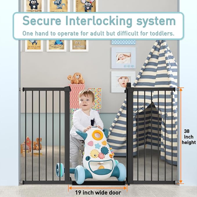 Fairy Baby 38" Extra Tall Pet Gate for Stairs, 29.5"-48.8" Extra Wide Long Dog Baby Gate Indoor for House, Safety Child Toddler Gate, Metal Auto Close Doggie Puppy Cat Gates Barrier for Doorway, Black