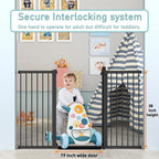 38.5" Extra Tall Dog Gate 79.13"-81.89" Wide - Long Large Pressure Mounted Baby Gates with Door for The House Stairs Doorway - Walk Through Toddler Puppy Pet Safety Fence Gate Black