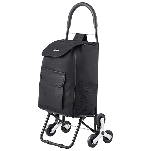VEVOR Stair Climber Cart, 36L Capacity, Grocery Cart Laundry Stair Climbing Handcart with 6 Wheels & Oxford Cloth Bag, Foldable Stair Climber Hand Truck for Grocery Laundry, Black
