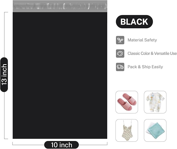 Metronic Poly Mailers 10x13 100 Pcs | Small Shipping Bags for Clothing | Mailing Bags for Small Business, Shipping Envelopes,Packing Bags in Black