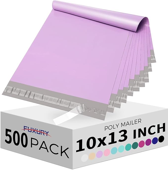 Fuxury Poly Mailers 10x13 Inch 500pc,Sturdy Shipping Bags for Clothes Bulk,Self Adhesive Mailing Shipping Envelopes,Waterproof Mailers Poly Bags,Colorful Packaging Bags for Small Business Purple