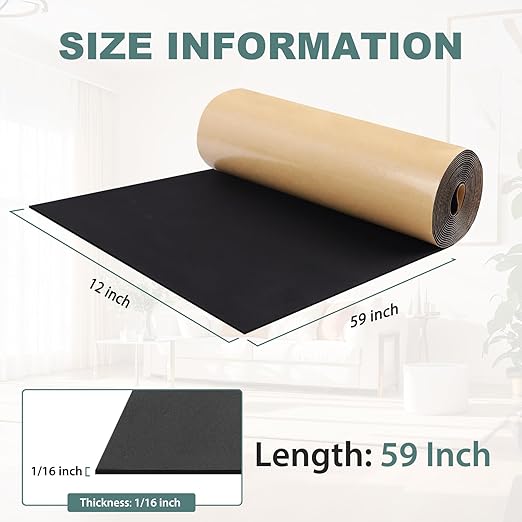 FONUNO Foam Padding Sheets with Adhesive Foam Insulation Neoprene Sheets Closed Cell Insulation Neoprene Rubber Roll for Gaskets Liner Crafts DIY Projects, Black, 12" Wide x 59" Long x 1/16" Thick