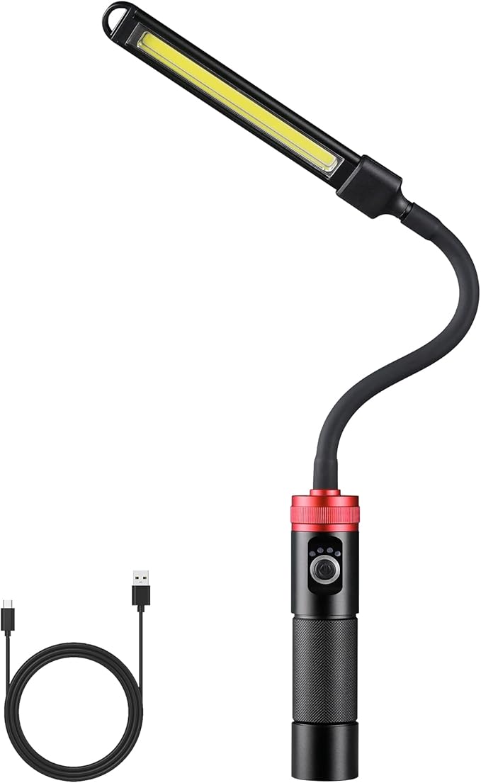 Rechargeable Work Light, 5000mAh Flexible Gooseneck LED Work Light with Magnetic Base, 800LM Portable Mechanic Light for Auto Repair, Workbench, Grill, Inspection, Black