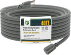 EP 40 Ft Outdoor Extension Cord, 12/3 SJTW Heavy Duty Extension Cable with 3 Prong Grounded Plug, 15 AMP Power Cord for Lawn, Garden, Appliances, Gray