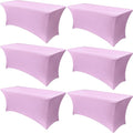 Obstal 6 Pack Stretch Spandex Table Covers for 6 Foot Tables - 6 FT Universal Rectangular Fitted Tablecloth Protector for Wedding, Banquet, Party, 72 Length x 30 Width x 30 Height Inches, Light Purple
