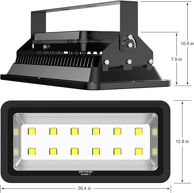 600W Outdoor LED Flood Light, 60000LM Super Bright, 110-285V, IP66 Waterproof, 6000K Daylight White Security Lights,Lighting for Playground Yard Stadium Lawn Ball Park