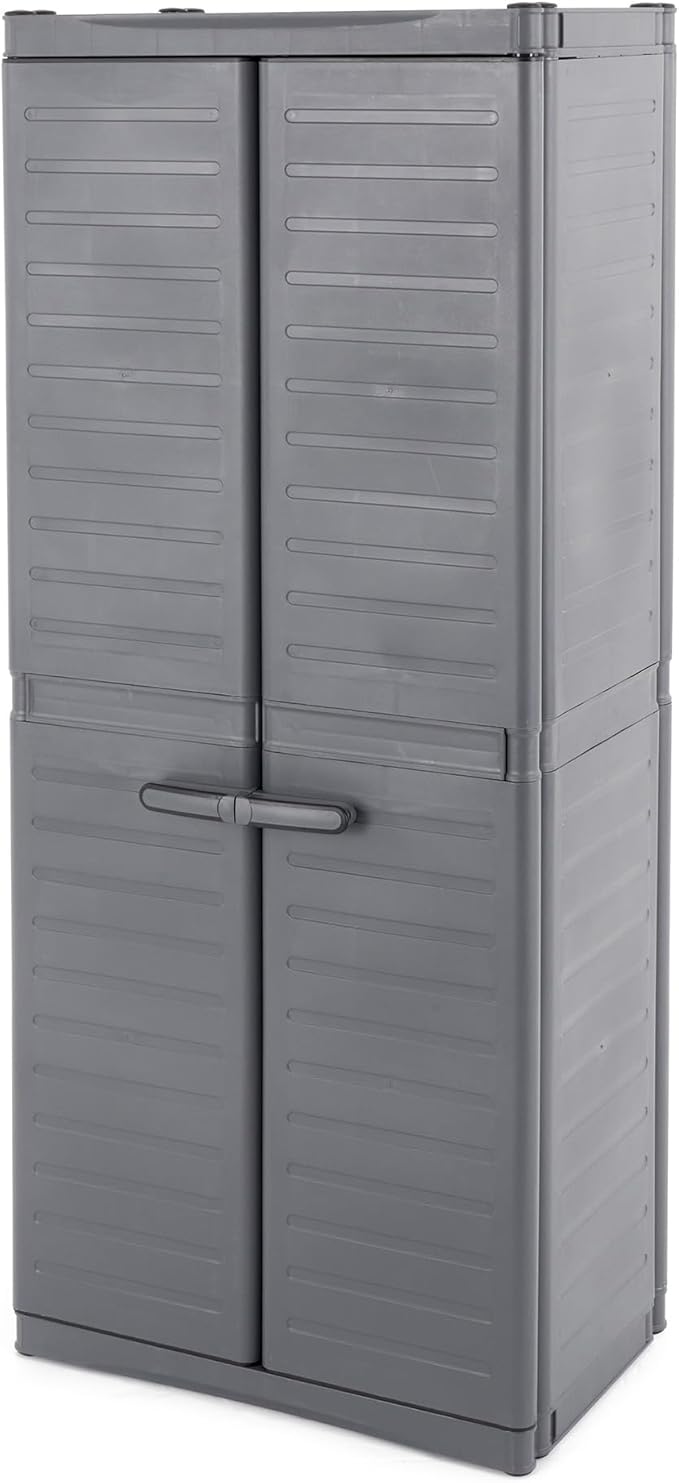 Gracious Living 3-Shelf Base Cabinet, MaxIt Lockable Utility Storage with Adjustable Shelves for Garage, Basement, Workshop, Grey - Large