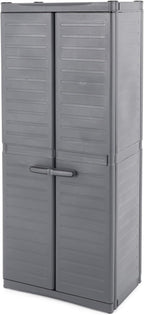 Gracious Living 3-Shelf Base Cabinet, MaxIt Lockable Utility Storage with Adjustable Shelves for Garage, Basement, Workshop, Grey - Large