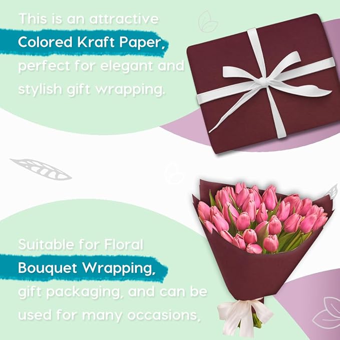 PerkHomy 17.8" x 1,440" (120') Wine Red Kraft Paper Roll for Craft Bulletin Board Paper Art Table Covering Crafting Gift Wrapping Bouquet Packing Parcel 80GSM 55LB (Wine Red, 17.8" x 120')