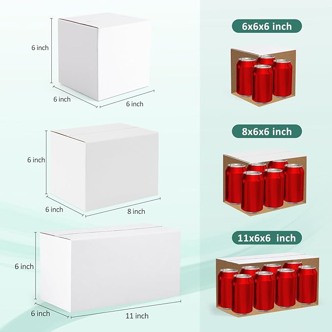 Eupako 30 Pack Small Shipping Boxes Assorted Sizes, White Corrugated Box Mailers, Cardboard Boxes for Packaging Small Business, Mailing, 6x6x6 & 8x6x6 & 11x6x6 10 PCS Each Small Boxes