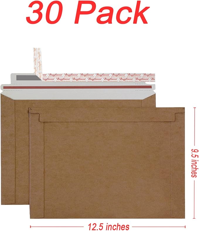 Rigid Mailers 30 Pack 9.5 x 12.5 inches Brown Self Seal Stay Flat Bulk Cardboard Kraft No Bend Mailers Peel and Seal for Document Photos Pictures Papers Files CD