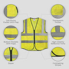 High-Visibility Safety Vests – Pack of 3, Reflective vest, Front Zipper & Utility Pockets for Maximum Safety