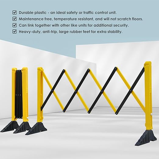 8.5' Ft Expandable Barriers, Yellow Black Extensible Mobile Barricades, Flexible Crowd Control Barriers Guard with Heavy-Duty Rubber Base, Portable Retractable Traffic Fence (2)