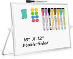 Dry Erase Magnetic White Board, 16" x 12" Double-Sided Desktop Whiteboard with Stand, Portable Small Whiteboard Set for Drawing, Office, Home, School