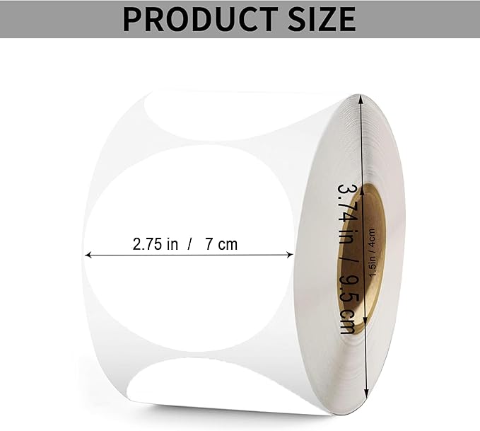 2.75 Inch White Circle Thermal Labels,500 Labels/Roll,Self-Adhesive Round Inventory Stickers, Multi-Purpose Round Roll Thermal Printing Stickers for Business and Domestic Use