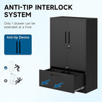 Metal File Cabinet with Drawer, Lockable Vertical Lateral Filing Storage Cabinet, File Cabinet with Storage Cabinet for Home Office, Legal/Letter/A4 Size Steel File Storage Cabinets, Black
