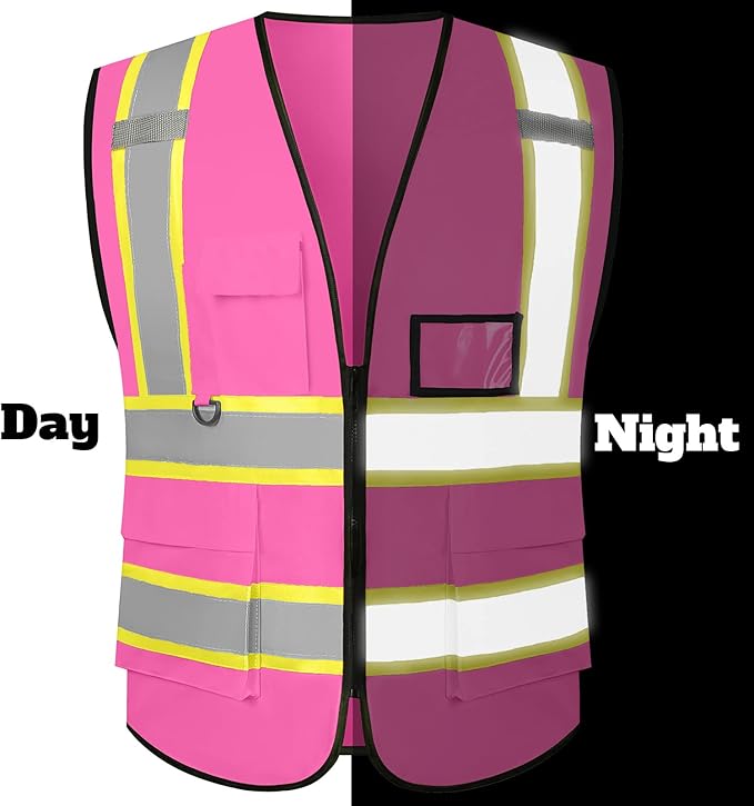 Safety Vest Customize Logo with 5 Pockets & Zipper Reflective High Visibility Vest Class 2 Outdoor Workwear