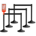 6 Pack Black Stanchions with Retractable Belts - Crowd Control Barriers, Heavy Duty Weighted Base for Events, Retail, Queue Lines