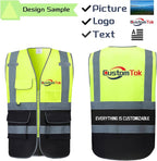 Custom Safety Vest with Logo Pockets High Visibility Reflective Vests Construction Security Workwear
