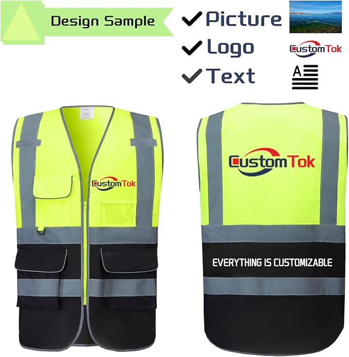 Custom Safety Vest with Logo Pockets High Visibility Reflective Vests Construction Security Workwear