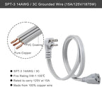KUNCAN Appliance Power Extension Cord - 3 Prong Flat Wire SPT-3 14 AWG Heavy Duty Male to Female Extender Low Profile Grounded Cable for Major AC Unit, Air Conditioner, Refrigerator (3 Feet)