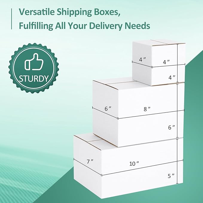 Eupako 30 Pack Small Shipping Boxes Assorted Sizes, White Corrugated Box Mailers, Cardboard Boxes for Packaging Small Business, Mailing, 4x4x4 & 8x6x6 & 10x7x5 10 PCS Each Small Boxes