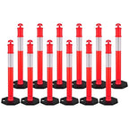 VEVOR 12 Pack Traffic Delineator Posts, 48 inches Traffic Safety Cones with Weighted Base and Reflective Strips, Heavy Duty Delineator Posts for Construction Site, Parking Lot, Crowd Control, Red