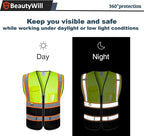 BeautyWill 10 Pack Custom Mesh Safety Vest Customized Logo Class2 High Visibility Reflective Vest with Pockets Construction workwear（Yellow Black，3XL ）