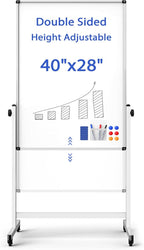 Rolling Whiteboard on Wheels, Double-Sided Magnetic Dry Erase Board with Stand, Mobile White Board for Office, Classroom, Home (28" x 40")