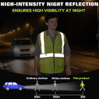 Safety Vest Customize Logo with 5 Pockets & Zipper Reflective High Visibility Vest Class 2 Outdoor Workwear