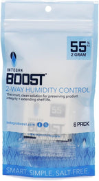 Integra Boost - 55% RH Level - 2 Gram Size - Two-Way Humidity Control Pack - Includes Humidity Indicator Cards - Humidity Balancer Packet For Packaged Foods & Herbs Storage (Pack of 6)
