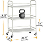 HDANI 3 Tier Metal Rolling Heavy Cart Supports 40 Lbs Per Tier,Mesh Rolling Cart with 2 Lockable Wheels for Office,Home,Bedroom,Kitchen,Bathroom(White)