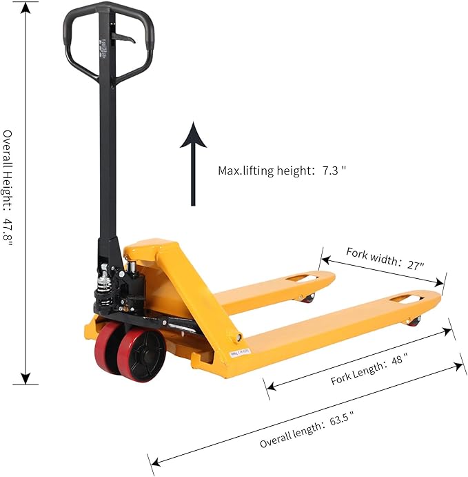 Apollo Pallet Jack Manual Truck Heavy Duty Hand Pallet Truck 6600 Lb. Capacity, 27 x 48 Forks with Welding Oil Pump
