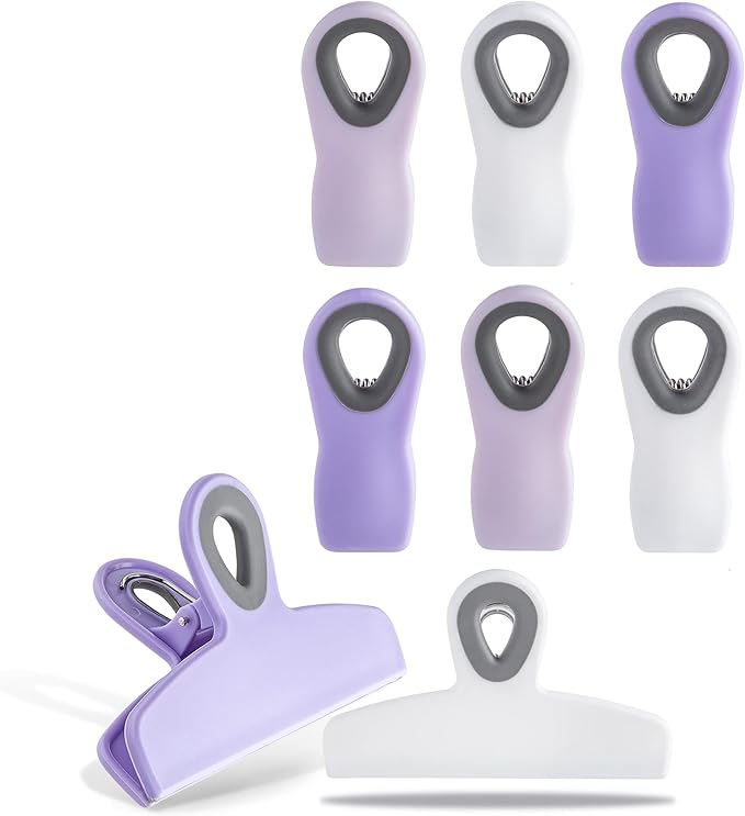 COOK WITH COLOR Bag Clips - Heavy Duty Chip Clip and Refrigerator Magnet Clips for Food Storage with Air Tight Seal Grip, Lavender, Pack of 8
