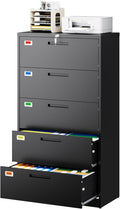 5 Drawer File Cabinet, Lateral Filing Cabinets for Home Office, Office Storage Drawers with Lock, Hanging Files Legal/Letter A4 Size (Assemble Required,Black)