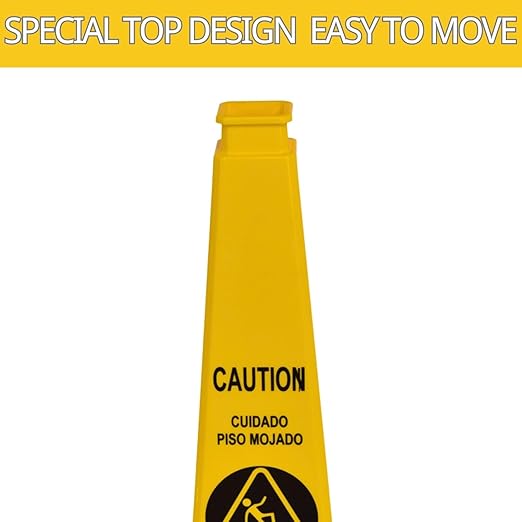 BESEA Caution Wet Floor Sign 3 Pack, 28" Heavy Duty Safety Cone with Weighted Base, Yellow 4-Sided Bilingual Warning Sign, Non-Slip Floor Safety Cone for Restaurants, Stores, Schools, Hotels