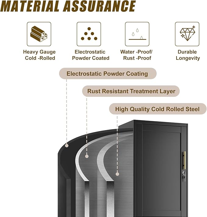 2 Door Metal Locker Cabinet, 19.7’’W Narrow Vertical Steel Storage Cabinet with Locking Door and 4 Adjustable Shelves, Garage Tool File Cabinets for Office, Kitchen, Bathroom, Black