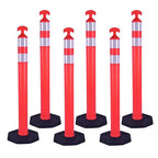 Reflective Rubber Base Traffic Delineator Post - Heavy-Duty Safety Bollards for Parking Lot Markers, Road Construction, Driveway Warning - with Reflective Strips (6 Pack - 42 Inch)
