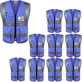 zojo High Visibility Safety Vests With Pockets, Wholesale Reflective Vest for Outdoor Works, Cycling, Jogging, Walking,Sports - Fits for Men and Women (Pack of 10, XL-Blue)