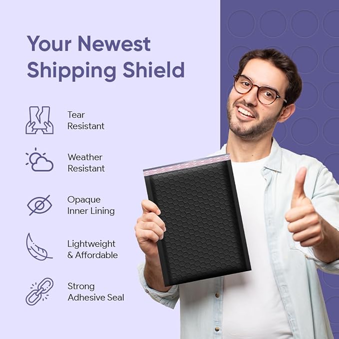 Black Small Bubble Mailers 4x8 Inch #000 | Thick Padded Poly Mailer Envelopes | Mailing Trading Card Sports Card Bubble Envelopes | Water & Tear Resistant | 500 Pack Bulk