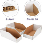EXYGLO Cardboard Storage Bins Assorted Sizes, 35 Mixed Pack Cardboard Boxes,18 Pack 12x4x4.5, 12 Pack 12x6x4.5, 5 Pack 12x8x4.5 Corrugated Organizer Bins for Pantry, Shelves, Garage, Office, Shop