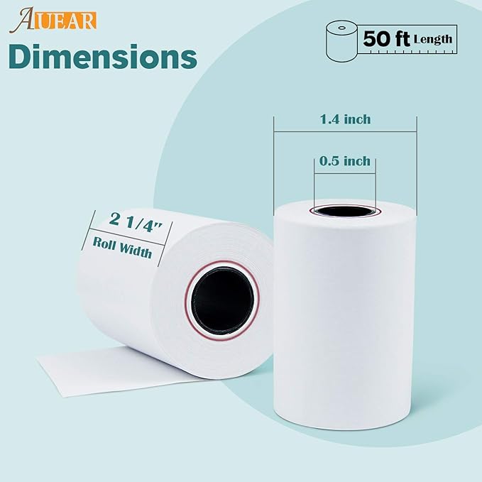 AUEAR, Thermal Cash Register POS Paper Rolls, 2 1/4" x 50' - BPA Free (100 Pack)