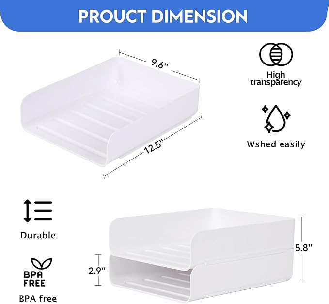 Letter Tray, Set of 2 Office Organization and Storage, PET Letter Tray Desk Organizer, Stackable Document Organizer for Notes, Pens, File Paper, Desk, White