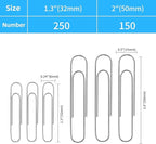 Shiny Silver Jumbo Paper Clips, 1.3 Inch (33mm) & 2 Inch (50mm), 400-Pack for Office, School & Home Document Organizing