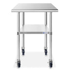 GRIDMANN NSF Stainless Steel Work & Prep Table 30 x 24 Inches with Caster Wheels and Under Shelf for Restaurant, Home, Hotel