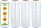 PSBM Stretch Wrap, 8 Pack, 12 Inch x 1500 Feet, 90 Gauge, Clear Plastic Cling, Cast Hand Stretch Film Rolls for Packaging Moving Packing Pallets