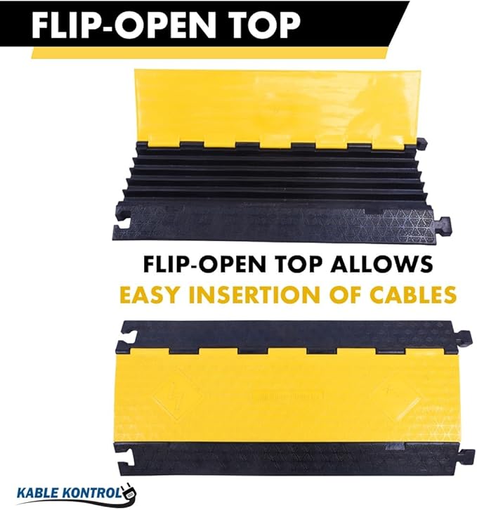 Kable Kontrol Atlas Cable Protector Wire Ramp - 5 Channel Bulk Wholesale Pallet – 10 Pcs - 35” Long Black & Yellow - 24000 Lbs Load Capacity - Rubber Speed Bump Wire Protector Cord Cover - CP9975