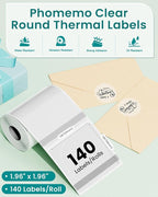 Phomemo Thermal Labels - Clear Circle Labels, M110/M220/M221/M120/M200, Transparent, 1.96"x1.96" (50x50mm), Round Stickers for Logo/Barcode/Address