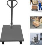 2000LBS Capacity Platform Truck Cart with 360° Rotatable Handle, Heavy Duty Flatbed Hand Truck with 4 Wheels, Industrial Flat Dolly Cart for Factory Warehouses, Garages, Homes