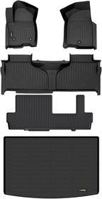 Floor Mats & Cargo Liner Custom for 2021-2025 Chevy Suburban/GMC Yukon XL 8 Seats (Bench Seating) All Weather Protection TPE Heavy Duty Floor Liners 1st& 2nd& 3rd Row Full Set Accessories-Black